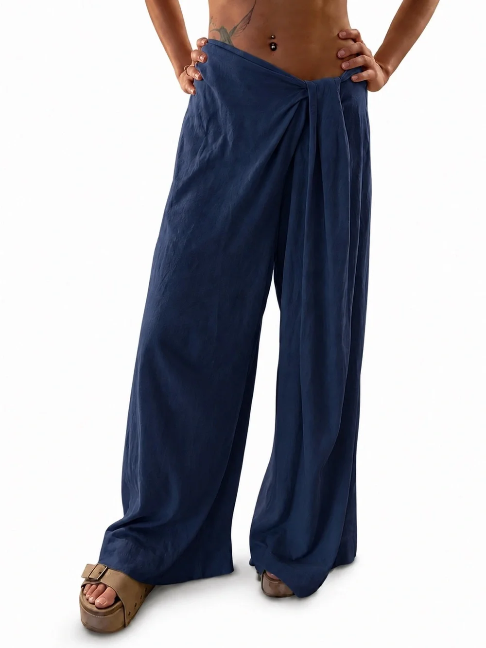 Free People free-est Sarong Pants Poseidon Navy Blue XS